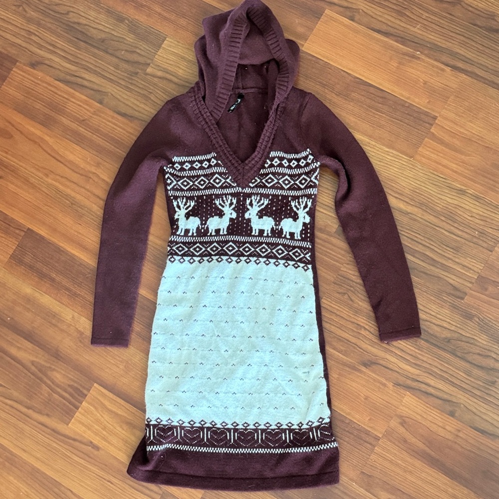 White Mark Brown and Cream Hooded Midi Dress